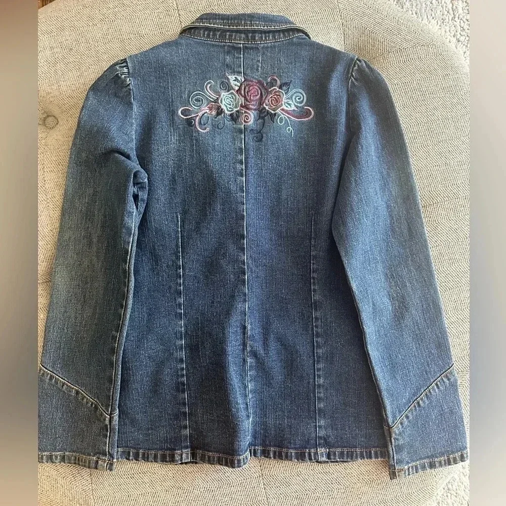 Guess Girls Y2K Embroidered Denim Jacket Blazer Style Size Medium 10-12